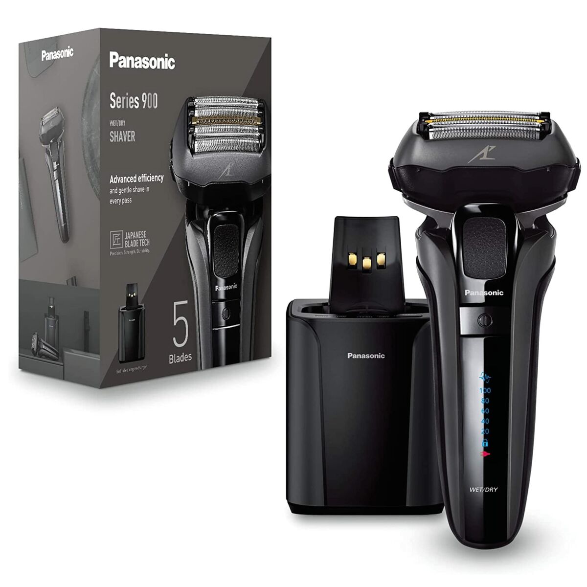 Peignoir de bain Panasonic ES-LS9A-K803 noir, rasoir sans fil avec 5 lames, boîte incluse pour soins de beauté.