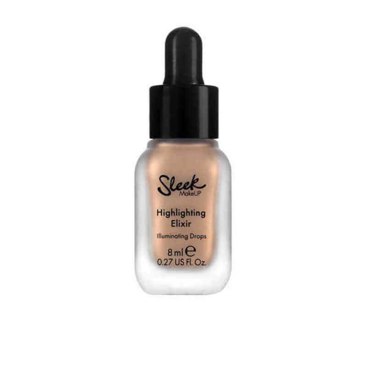 Sleek Highlighting Elixir facial corrector in a dropper bottle, ideal for a luminous glow and vegan-friendly makeup.