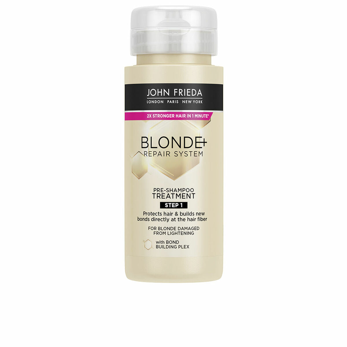 Pré-Shampoing John Frieda BLONDE+ REPAIR SYSTEM 100 ml, soin intense pour cheveux blonds, vegan et non testé sur animaux.