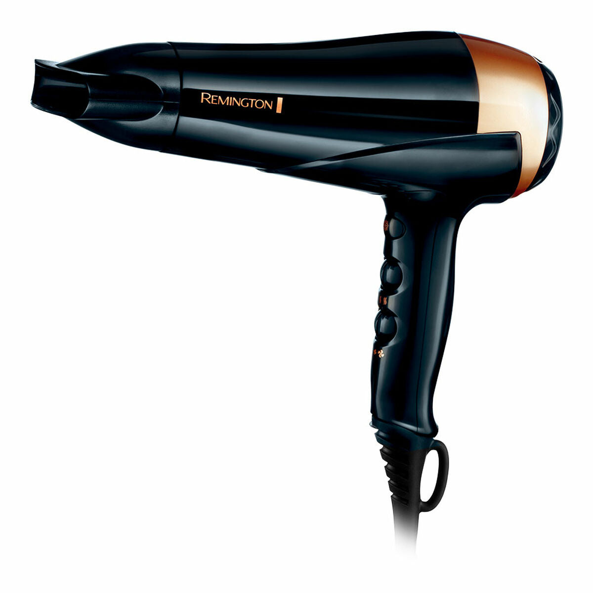 Sèche-cheveux Remington Noir 2200 W avec plusieurs niveaux de température et 2 vitesses pour un séchage rapide.