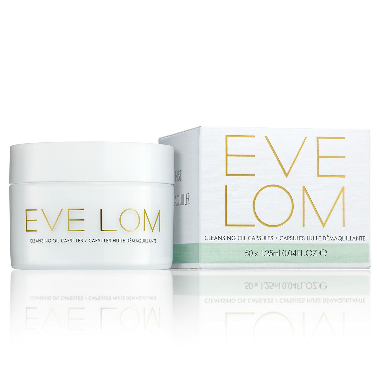 Huile visage Eve Lom 1,25 ml x 50 capsules, hydratant cosmétique pour soins de la peau.