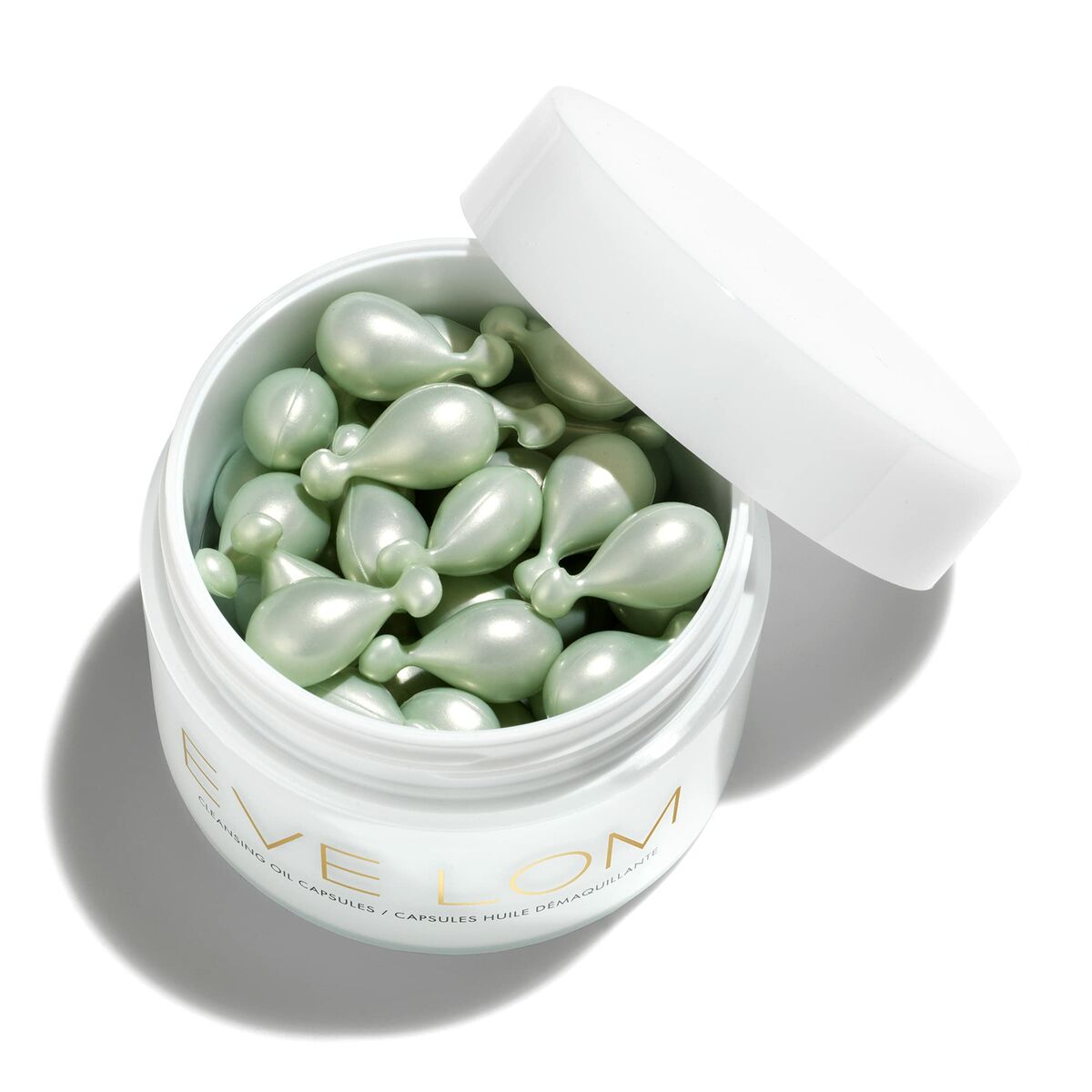 Huile visage Eve Lom 1,25 ml x 50 capsules dans un pot, parfait pour hydrater et nettoyer la peau.