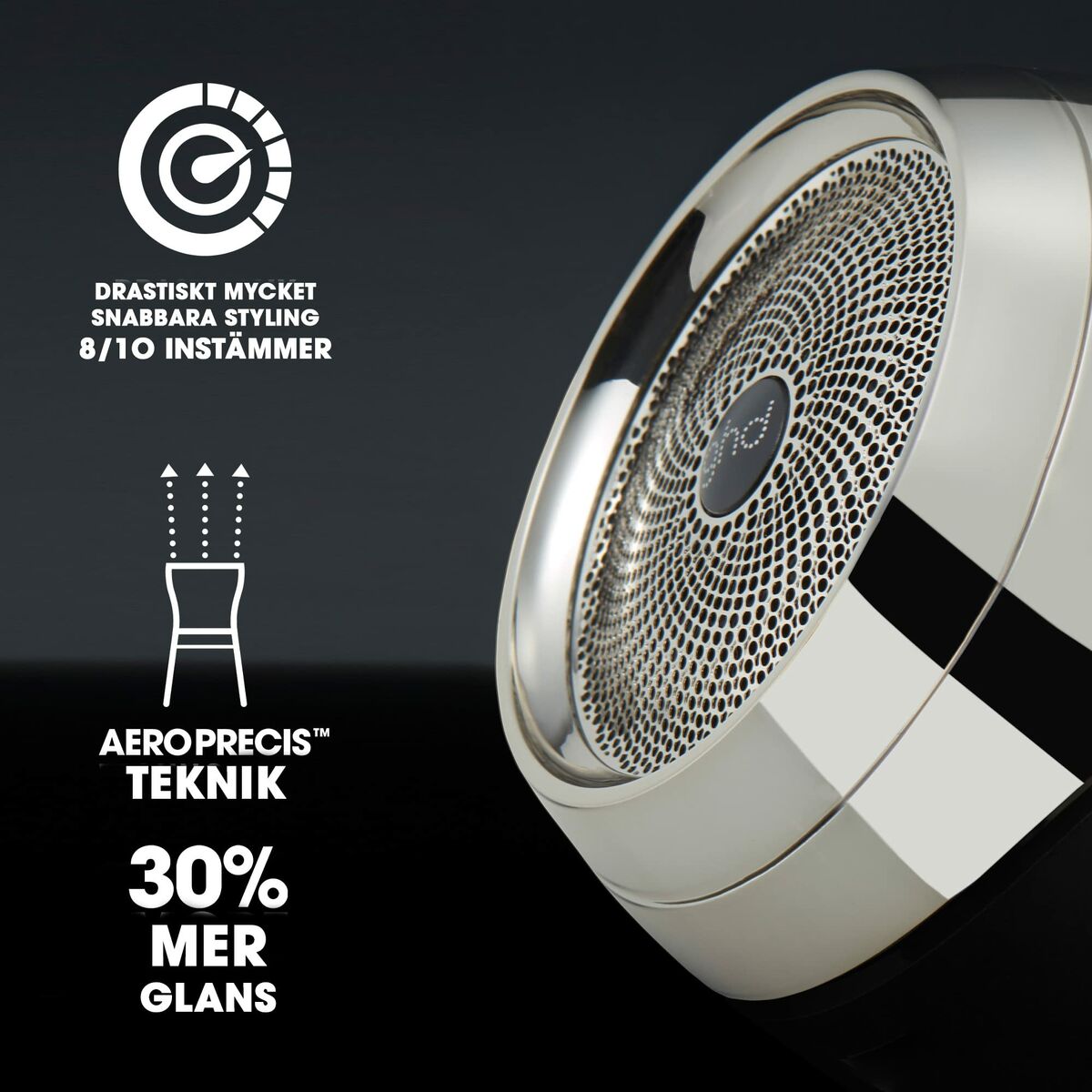 Sèche-cheveux Esprinet GHDHELIOS avec technologie Aeroprecis, offrant un styling rapide et 30% de brillance supplémentaire.