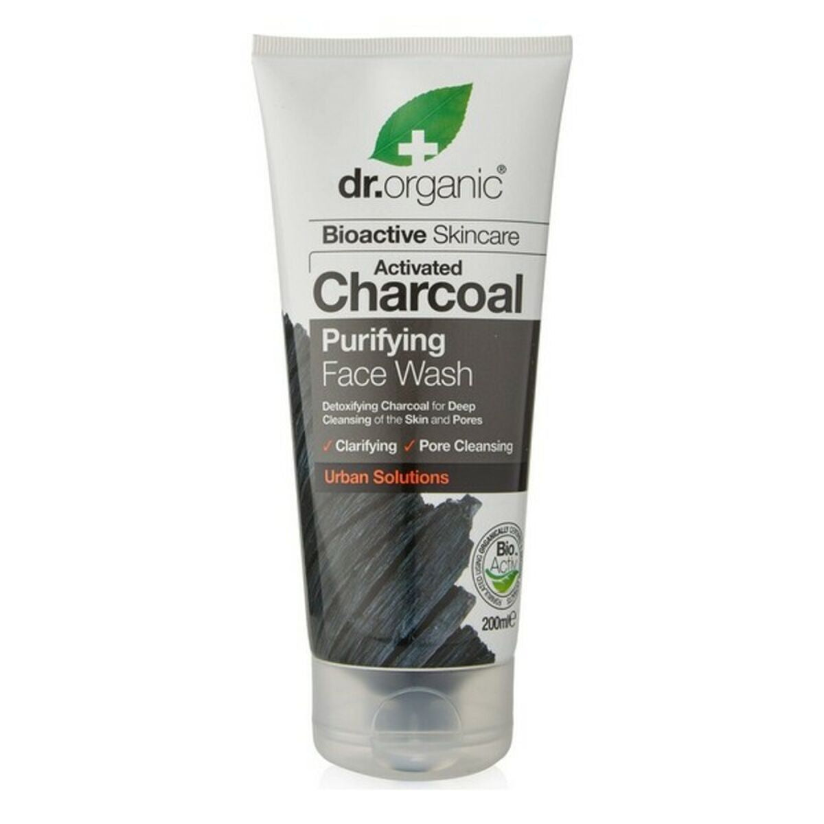 Nettoyant visage au charbon Dr.Organic DR00545, 200 ml, pour un nettoyage en profondeur des pores.