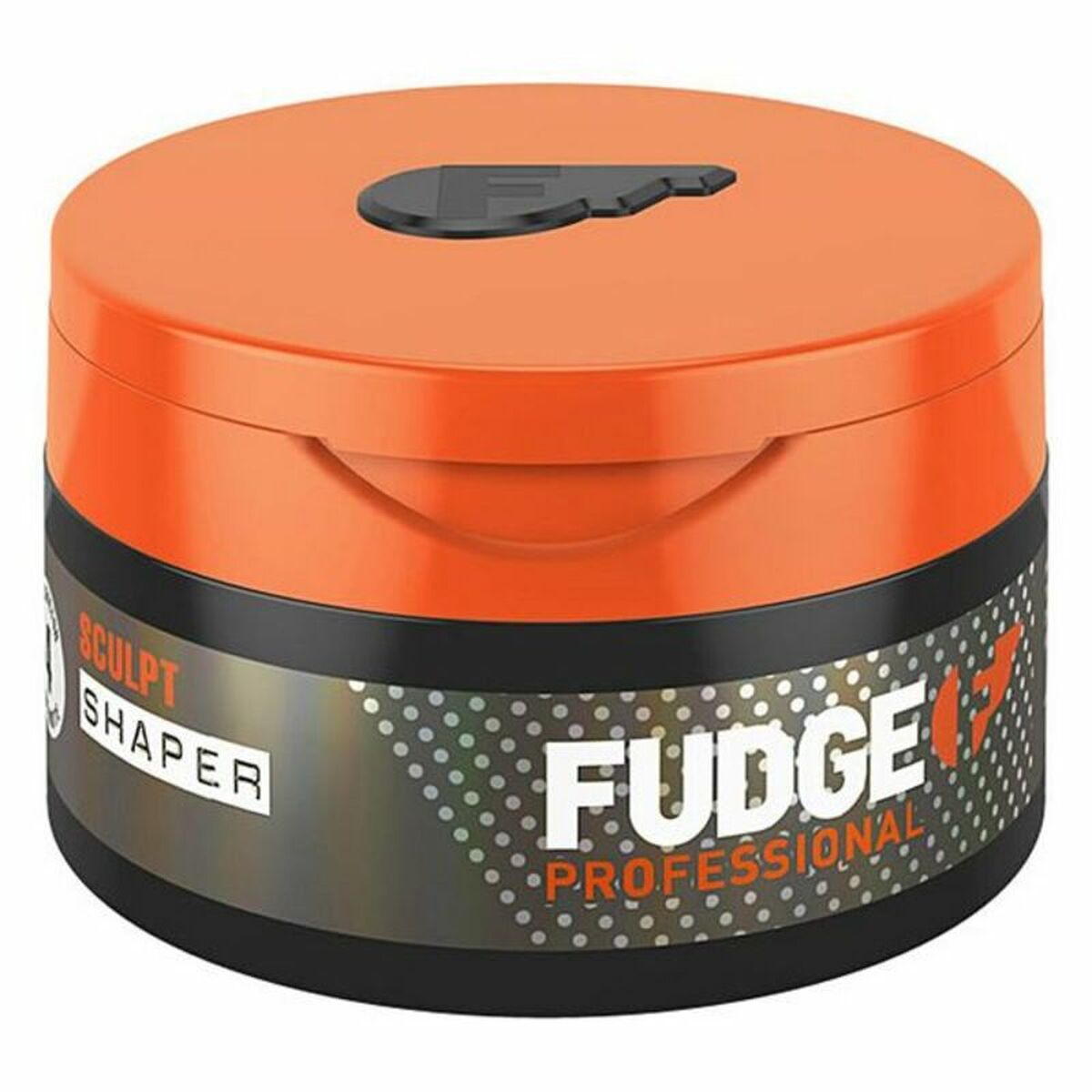 Cire tenue douce Fudge Professional Shaper, pot orange, pour coiffure élégante et tenue durable.