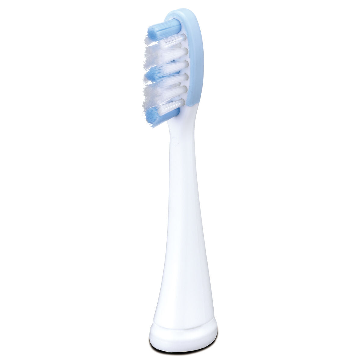 Tête de rechange pour brosse à dents électrique, couleur blanche avec bleu, parfaite pour une hygiène buccale améliorée.