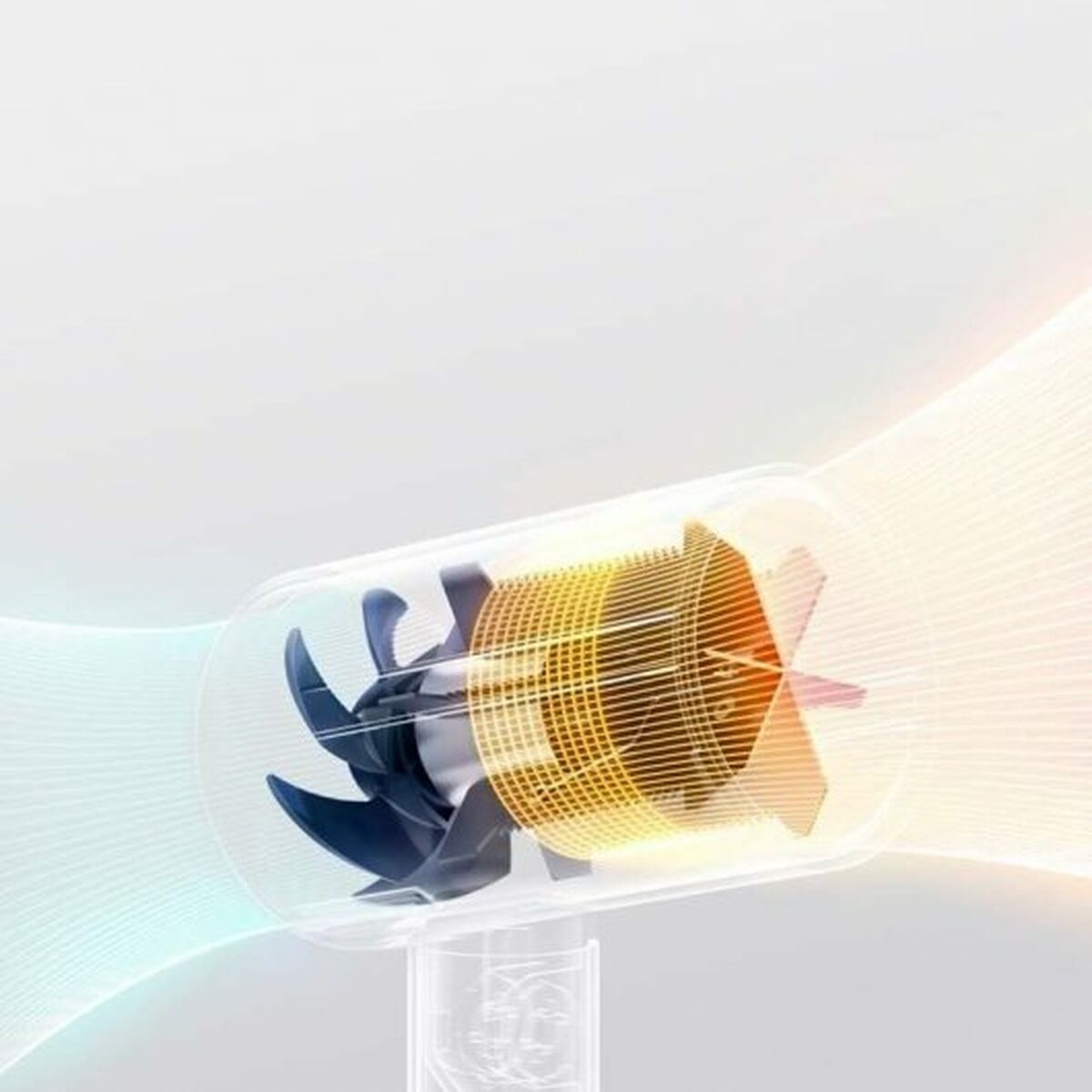 Diagram of Xiaomi BHR7475EU hair dryer motor, showcasing airflow and design for effective hair care.
