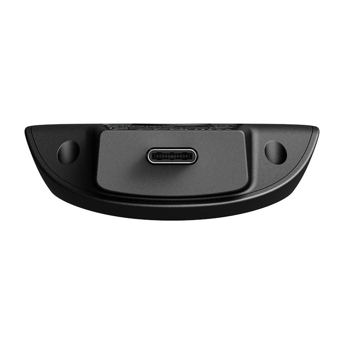 Bottom view of a black electronic device with a USB-C port, designed for sleek and modern connectivity.