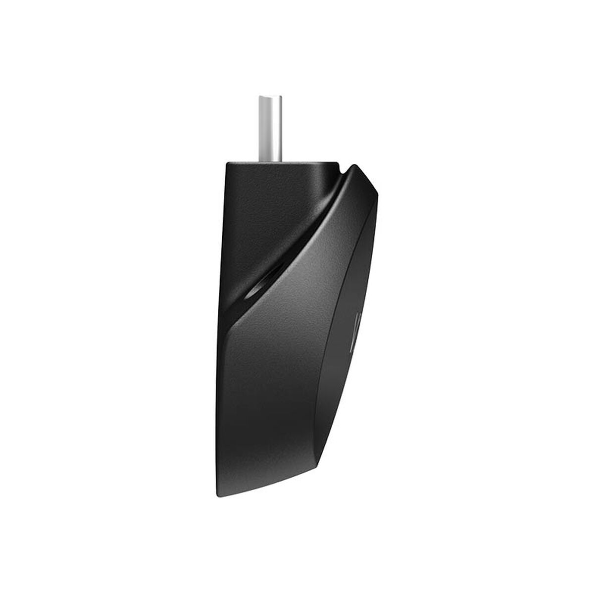 Black sleek adapter with a curved design, ideal for various electronic devices, showcasing modern technology.