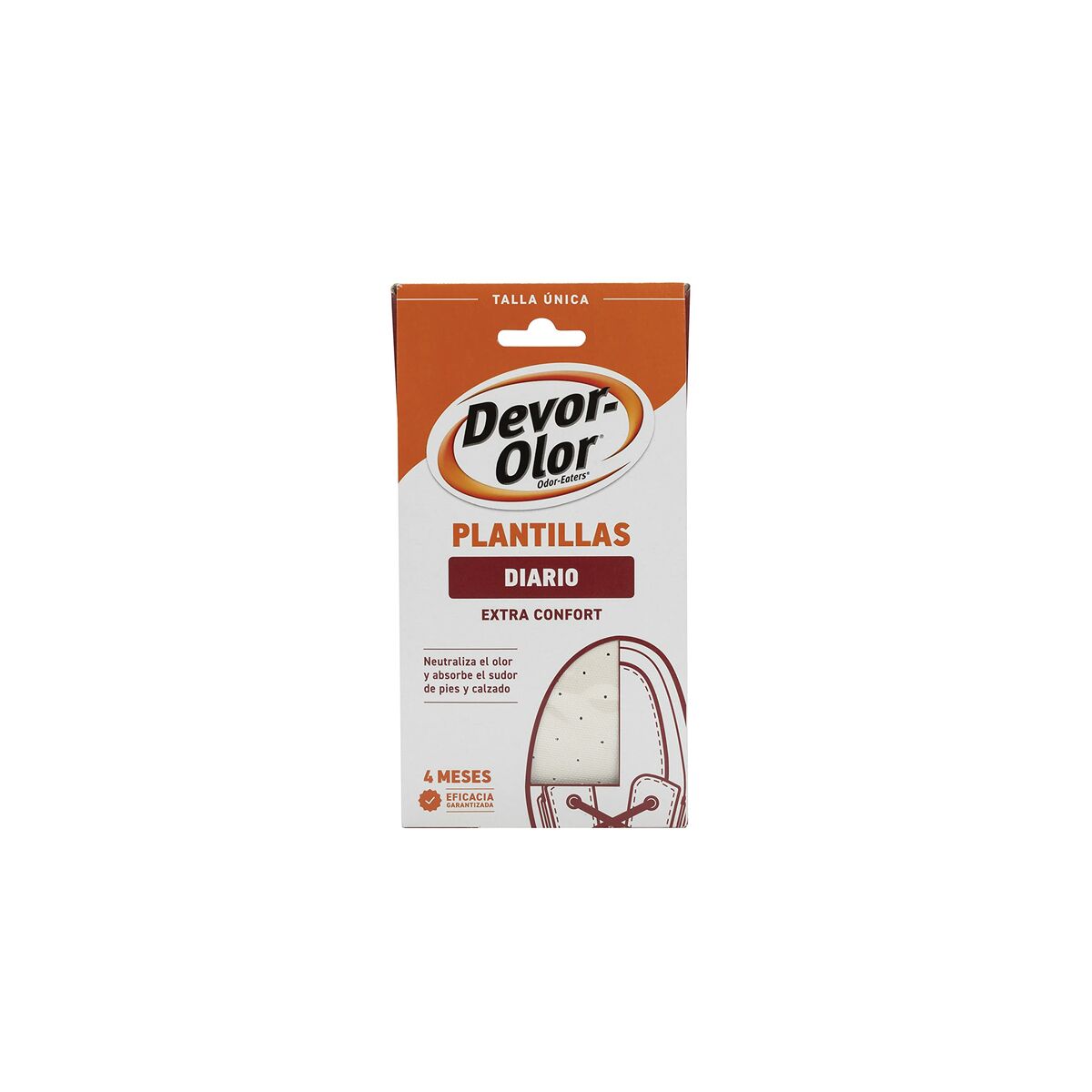 Emballage des semelles Devor-Olor Plantillas Diario extra confort en couleur orange.