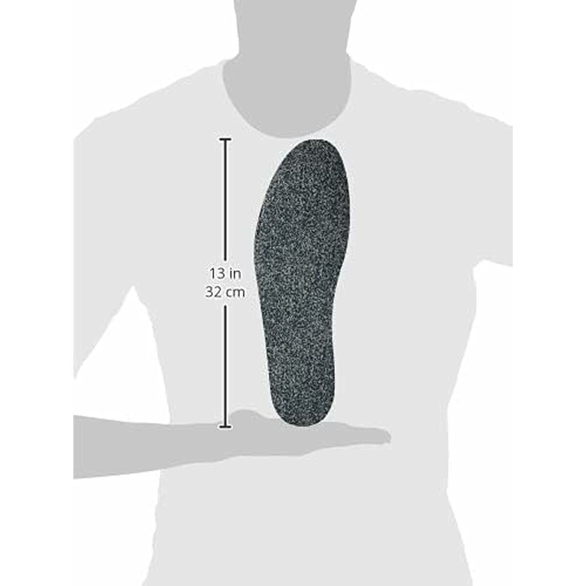 13-inch insole held in hand for size reference, measuring 32 cm for accurate fit.