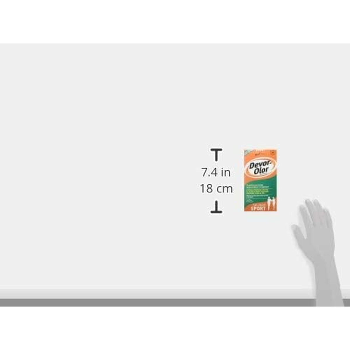 Spray déodorant Devor-olor CN356881.4 présenté avec dimensions sur fond blanc.