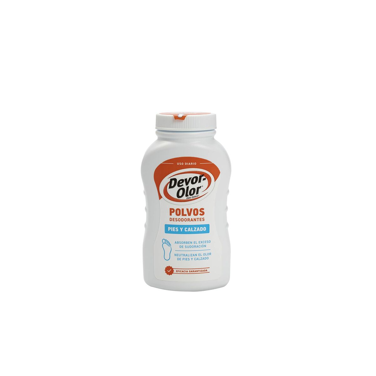 Bouteille de poudre désodorisante Devor-Olor pour pieds et chaussures, 250 g, produit d'hygiène personnelle.