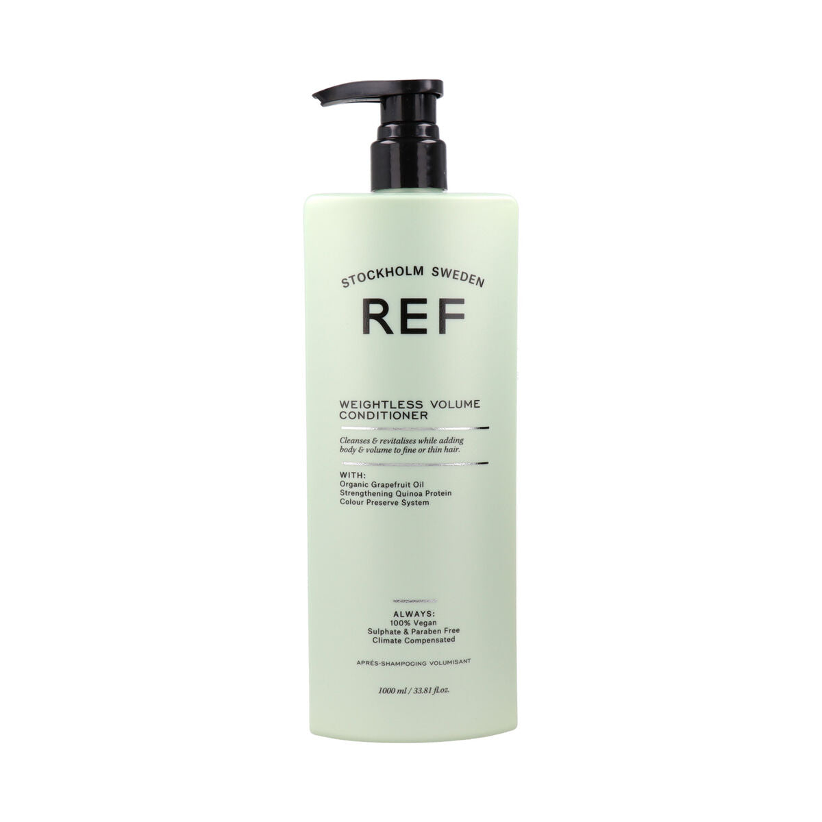 REF Weightless Volume Conditioner 1L bottle, vegan and sulfate-free hair care product for enhanced beauty.