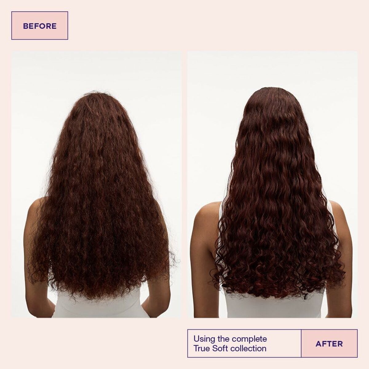 Hair transformation using Maria Nila True Soft collection, showcasing before and after results.