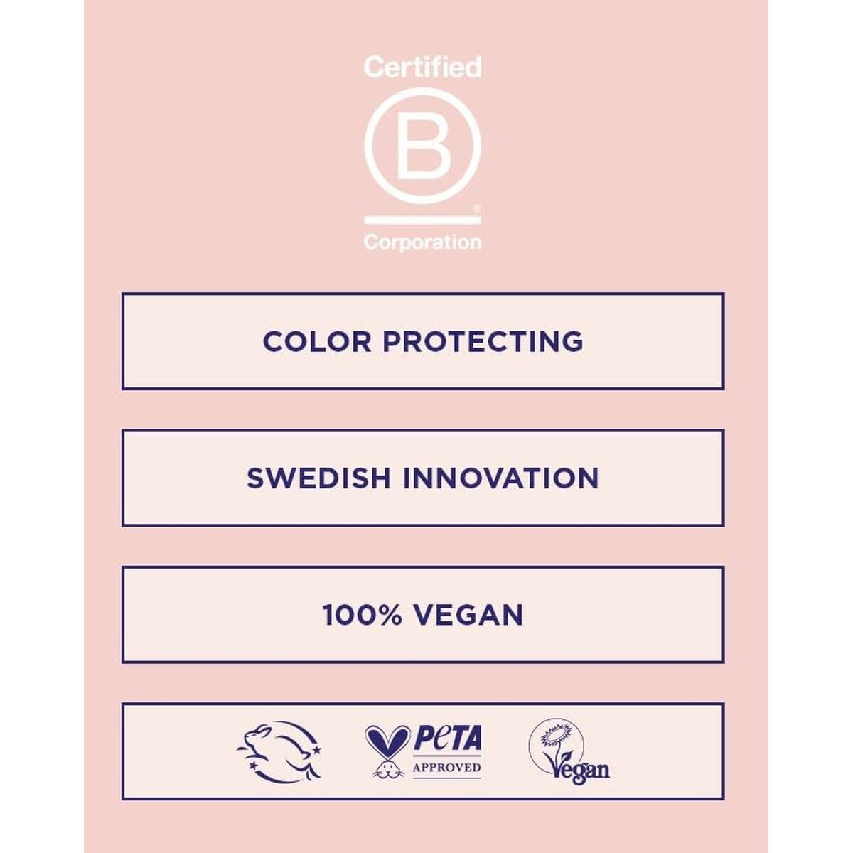 Maria Nila TRUE SOFT shampoo benefits: Certified B Corporation, color protecting, Swedish innovation, 100% vegan.