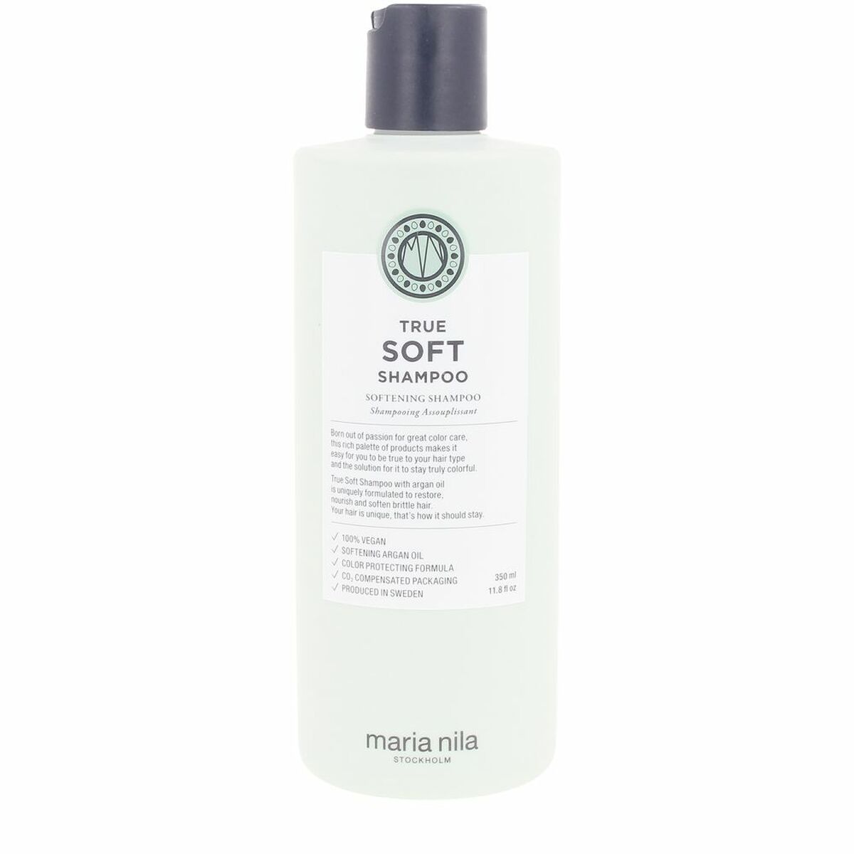 Shampoo Maria Nila TRUE SOFT 350 ml, vegan hair care for dry hair, cruelty-free softening formula.