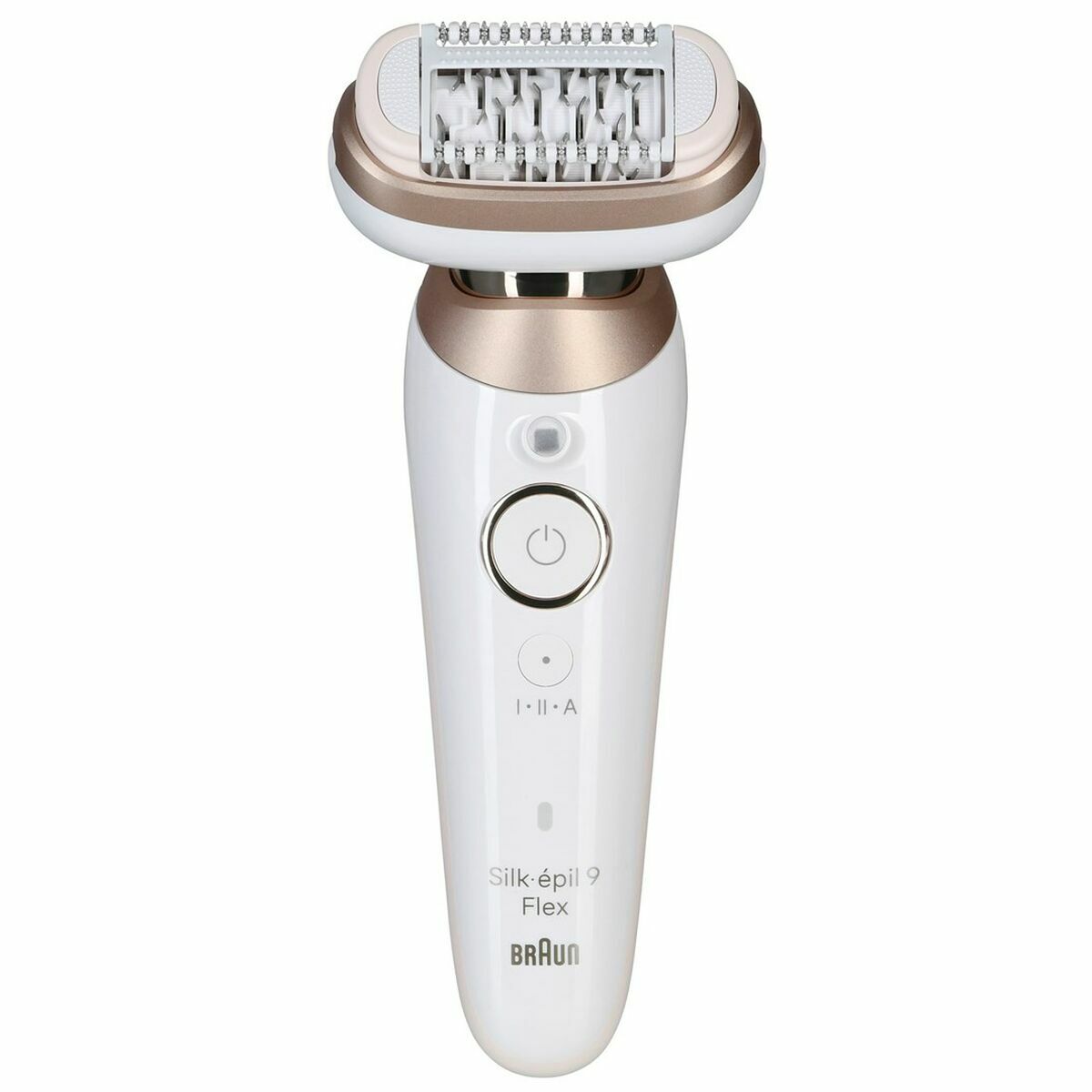 Épilateur électrique Braun Silk-épil 9 Flex en blanc et rose, rechargeable, résistant à l'eau, pour le soin du corps.