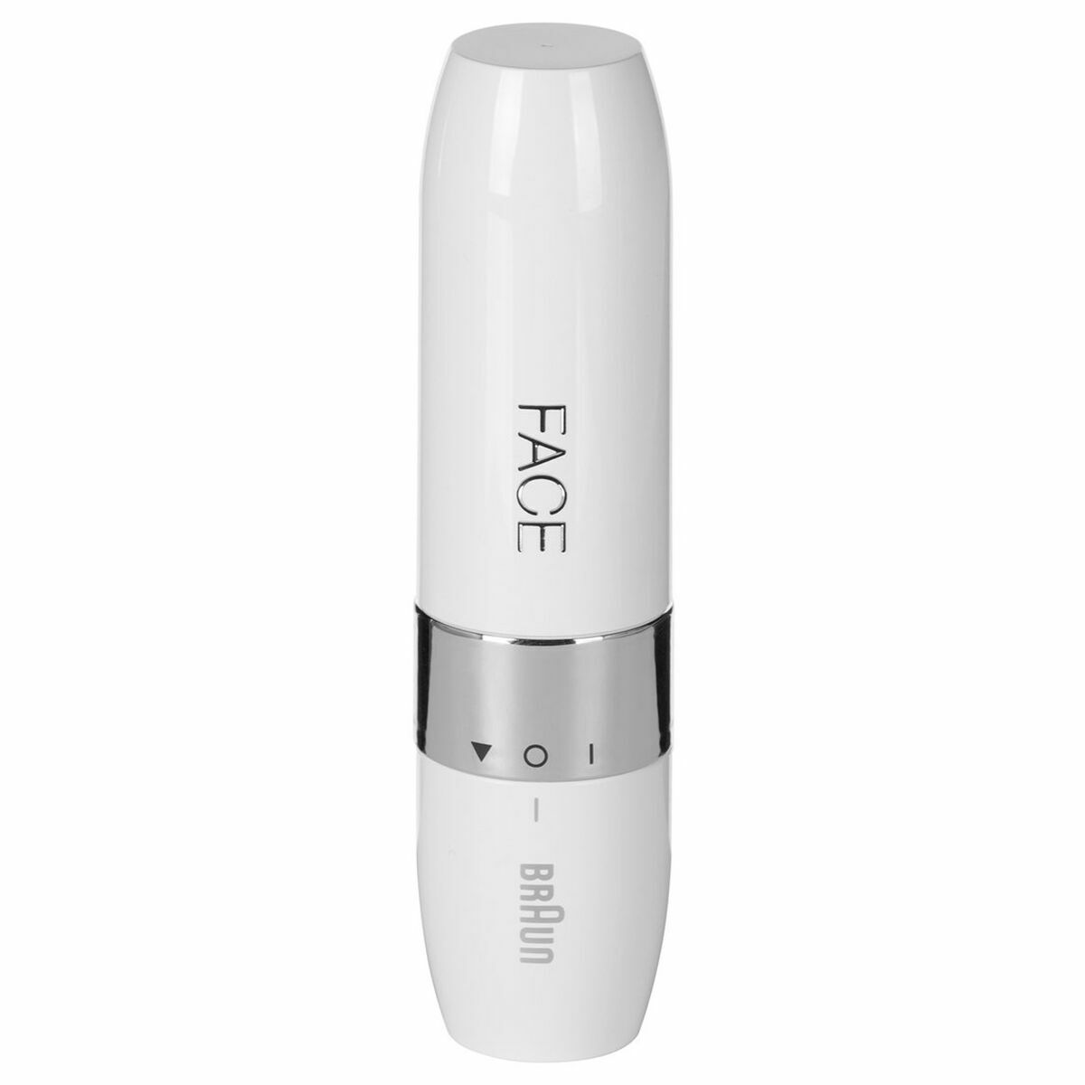 Épilateur électrique Braun pour le visage, design blanc, rechargeable, compact et idéal pour l'hygiène personnelle.