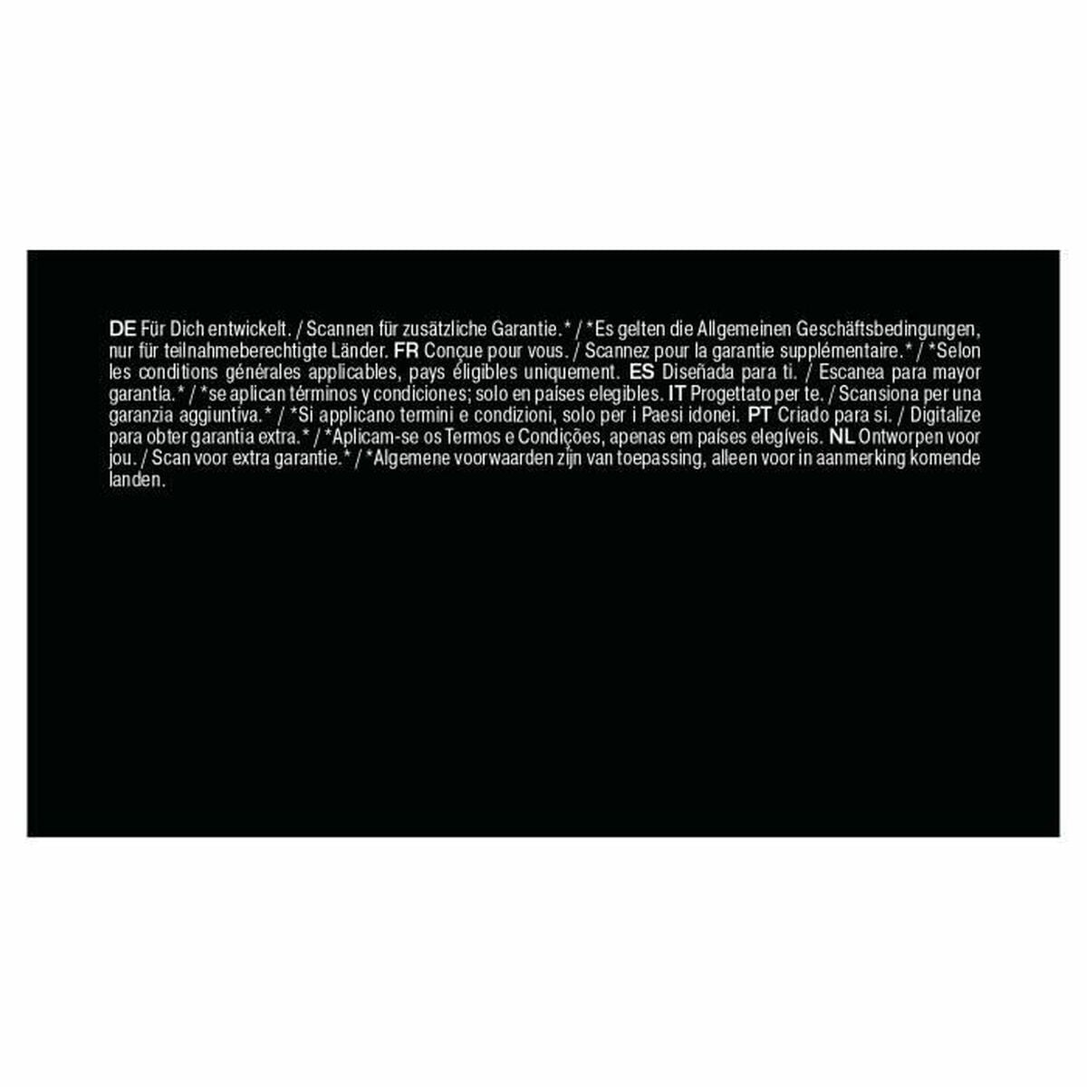 Textual information about warranty terms and conditions in multiple languages.
