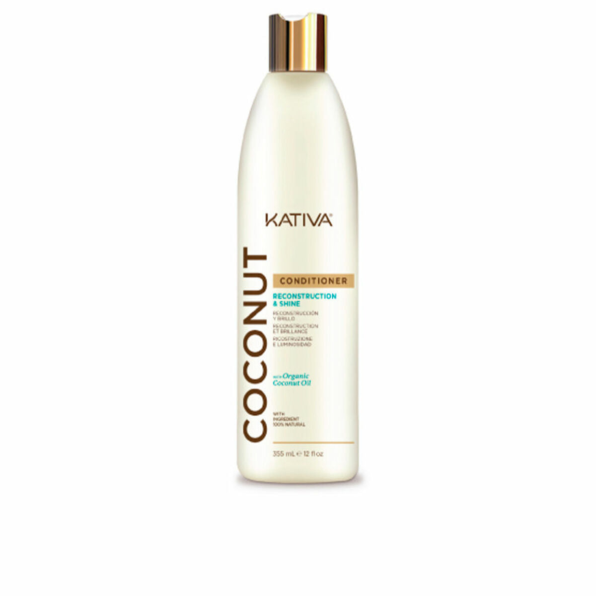 Après-shampoing réparateur Kativa Coconut avec huile de noix de coco pour une hydratation intense et des cheveux restaurés.