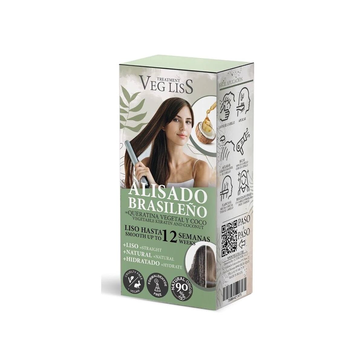 Ensemble lissage Brésilien VegLiss, traitement capillaire pour cheveux lisses et hydratés jusqu'à 12 semaines.