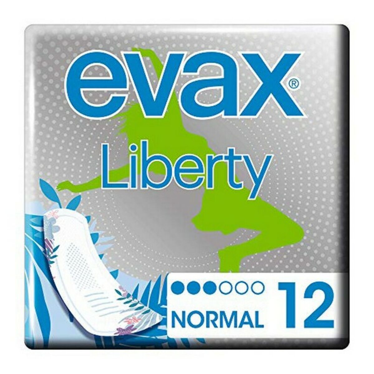 Compresses Normales Liberty Evax, paquet de 12, pour une hygiène intime féminine optimale.