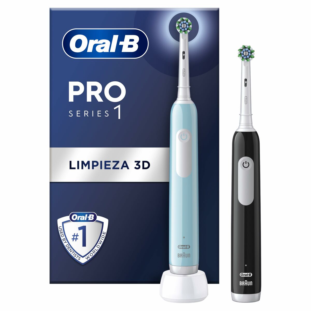 Brosse à dents électrique Oral-B PRO1 DUO, blanc et noir, avec emballage, pour un nettoyage efficace.