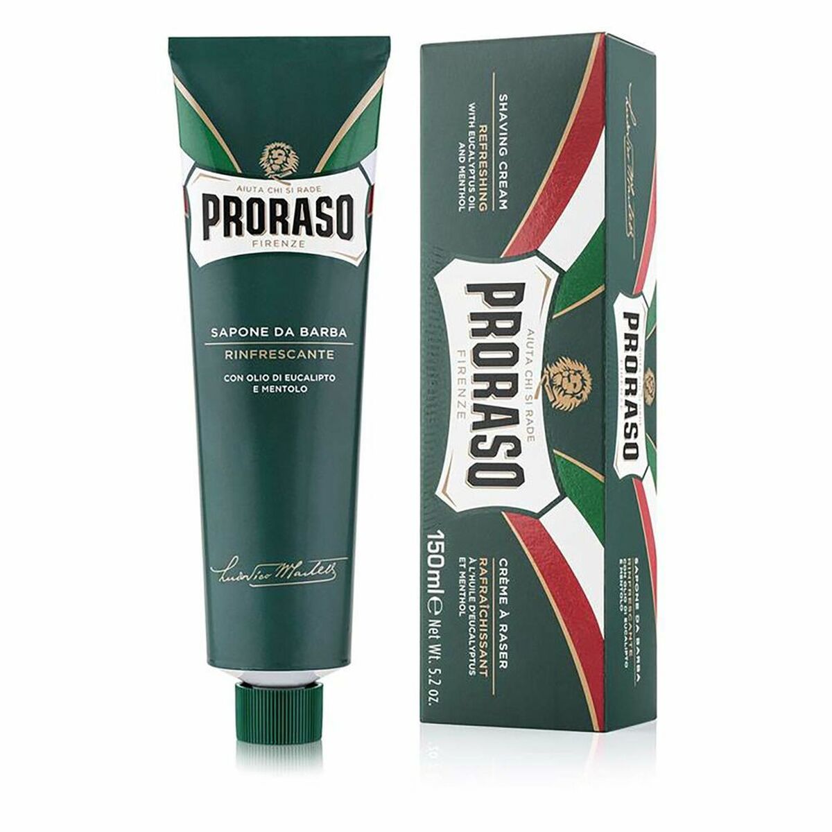 Proraso Classic Shaving Cream 150ml, eucalyptus and menthol, paraben-free, skin-friendly grooming product.
