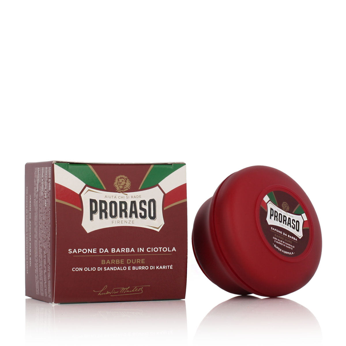 Savon de rasage Proraso 400116 en boîte, produit de soin pour hommes, 150ml, idéal pour barbe et moustache.