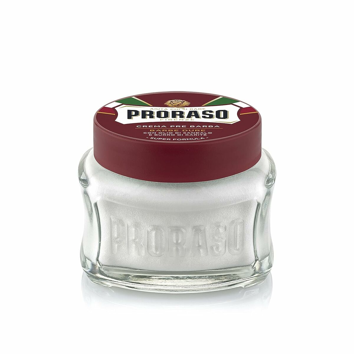 Crème avant rasage Proraso Barbe Dure 100 ml dans un pot en verre, pour un rasage de qualité supérieure.