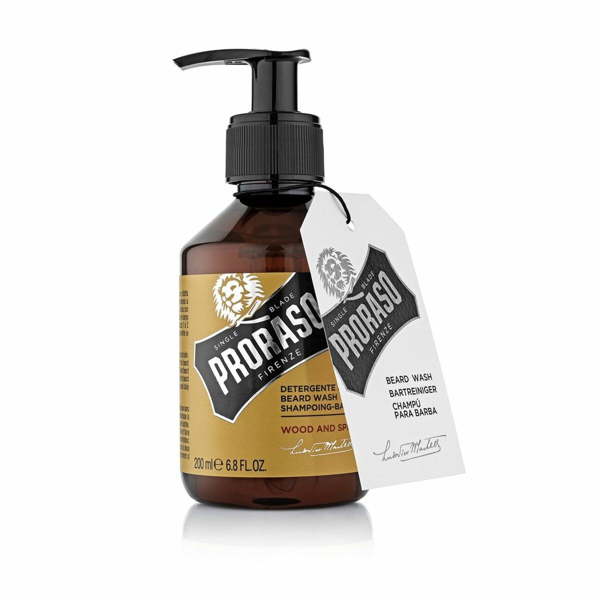 Shampooing de barbe Proraso Wood And Spice 200 ml, produit de soin pour barbe, arôme boisé, pour tous types de peau.