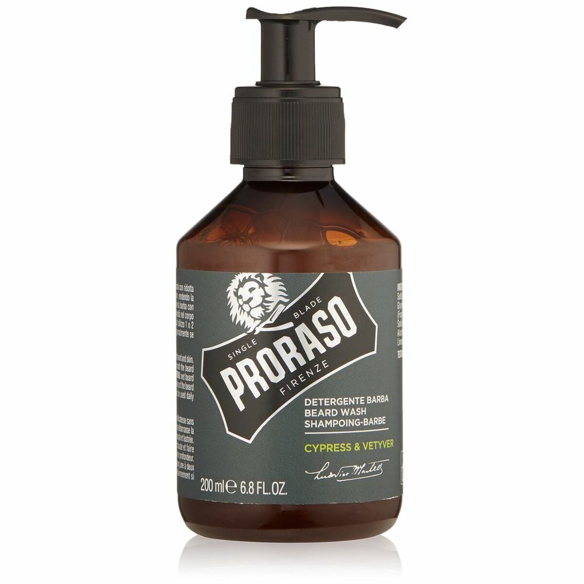 Shampooing de barbe Proraso Cypress & Vetyver 200 ml, produit unisexe sans sulfates, parabènes ou silicones.