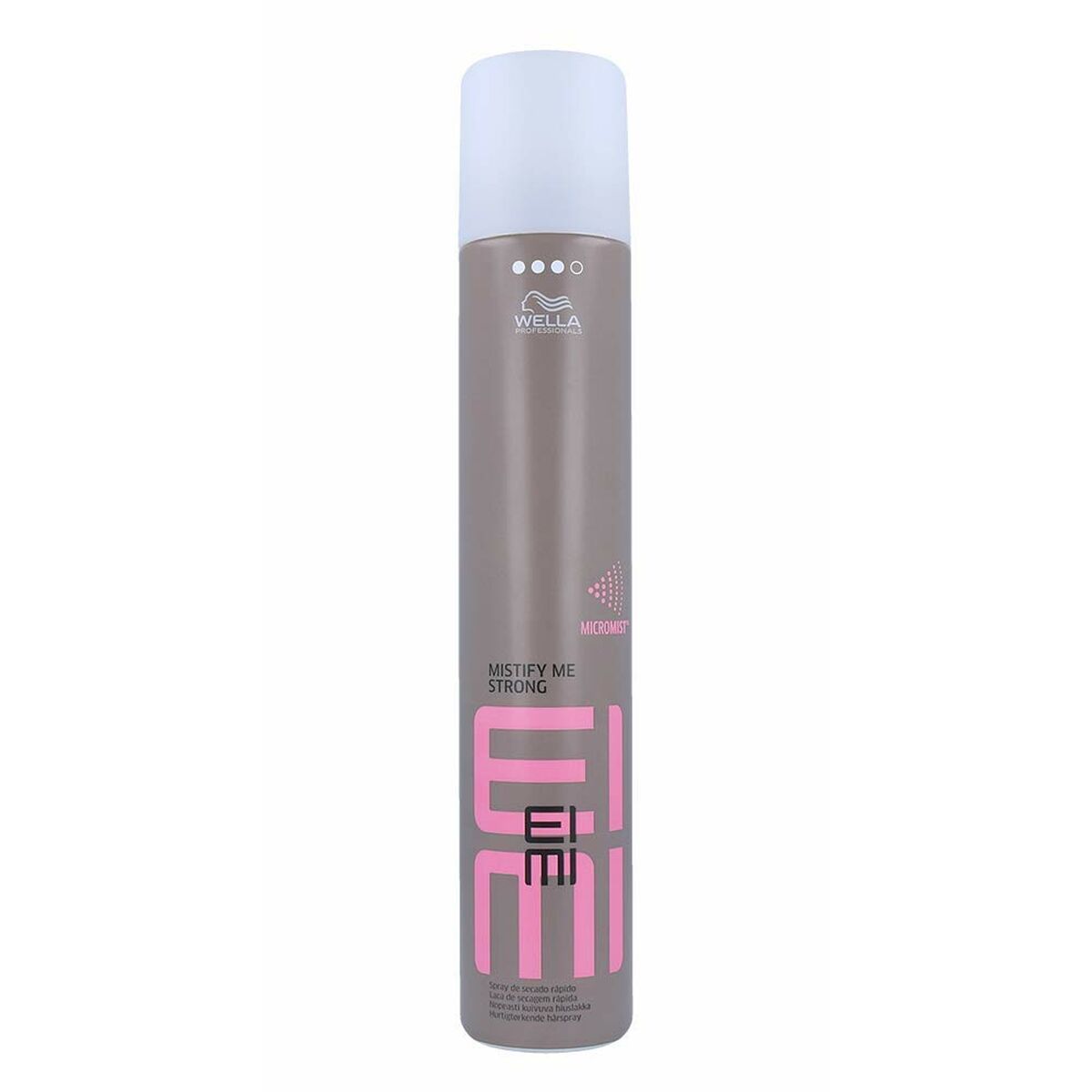 Spray de fixation forte Wella Mistify Me Strong 500 ml, idéal pour tous types de cheveux, fixation longue durée.