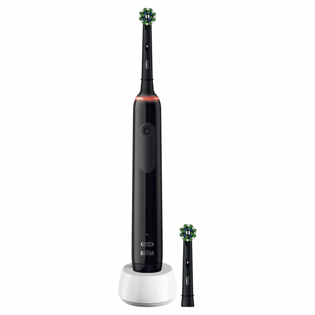 Brosse à dents électrique Braun Noir avec chargeur et têtes de rechange, modèle Oral-B Pro 3, design moderne.