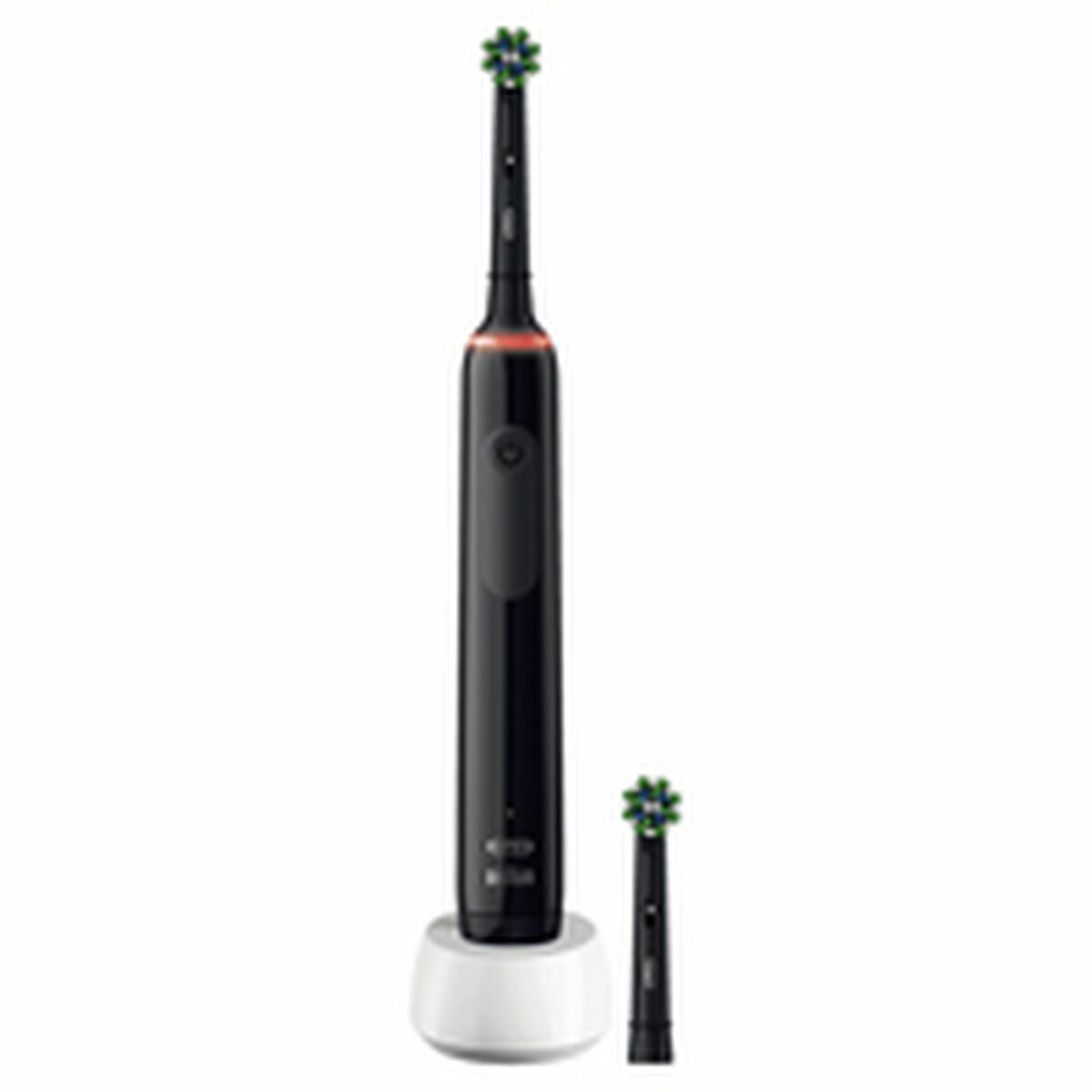 Brosse à dents électrique Braun Noir avec tête de rechange sur base de charge, améliorant votre hygiène buccale.