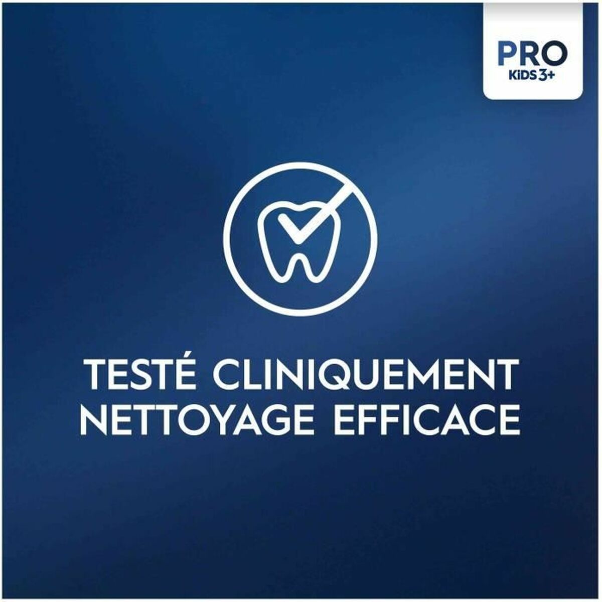 Logo test de produit : Nettoyage efficace pour brosse à dents Oral-B, approuvé cliniquement pour les enfants.