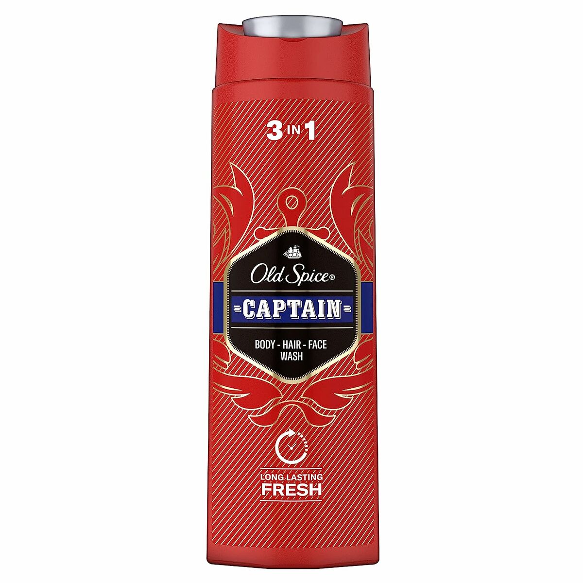 Gel de douche Old Spice Captain 400 ml, 3 en 1, soin hydratant pour homme, parfum frais prolongé.