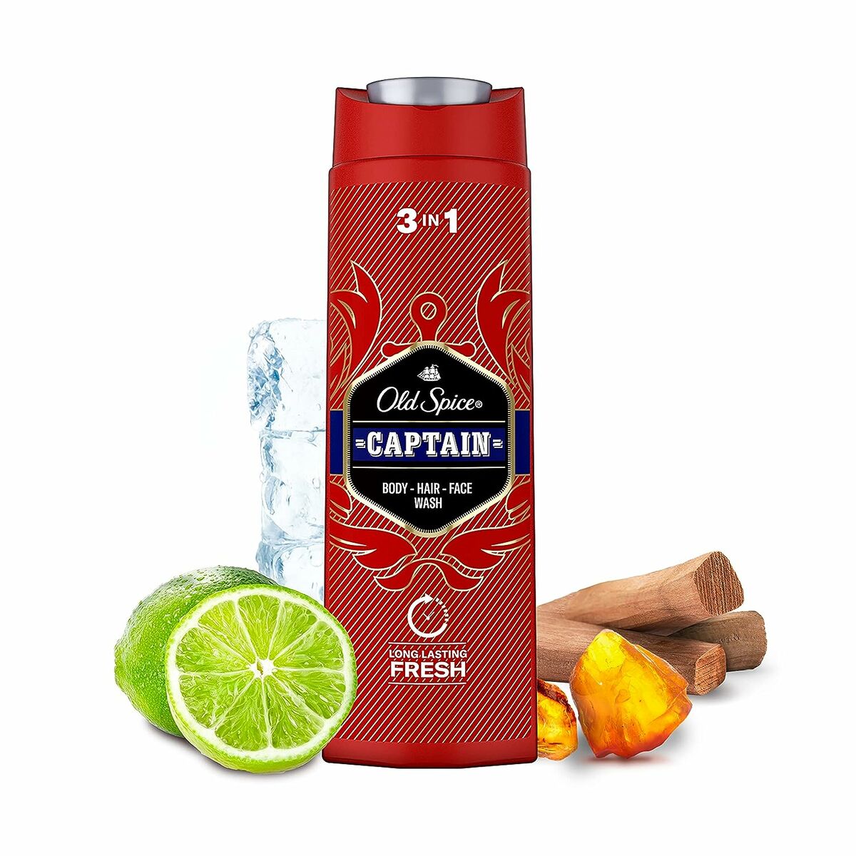 Gel de douche Old Spice Captain 400 ml, 3 en 1, parfum frais, hydratant pour homme, format doseur.