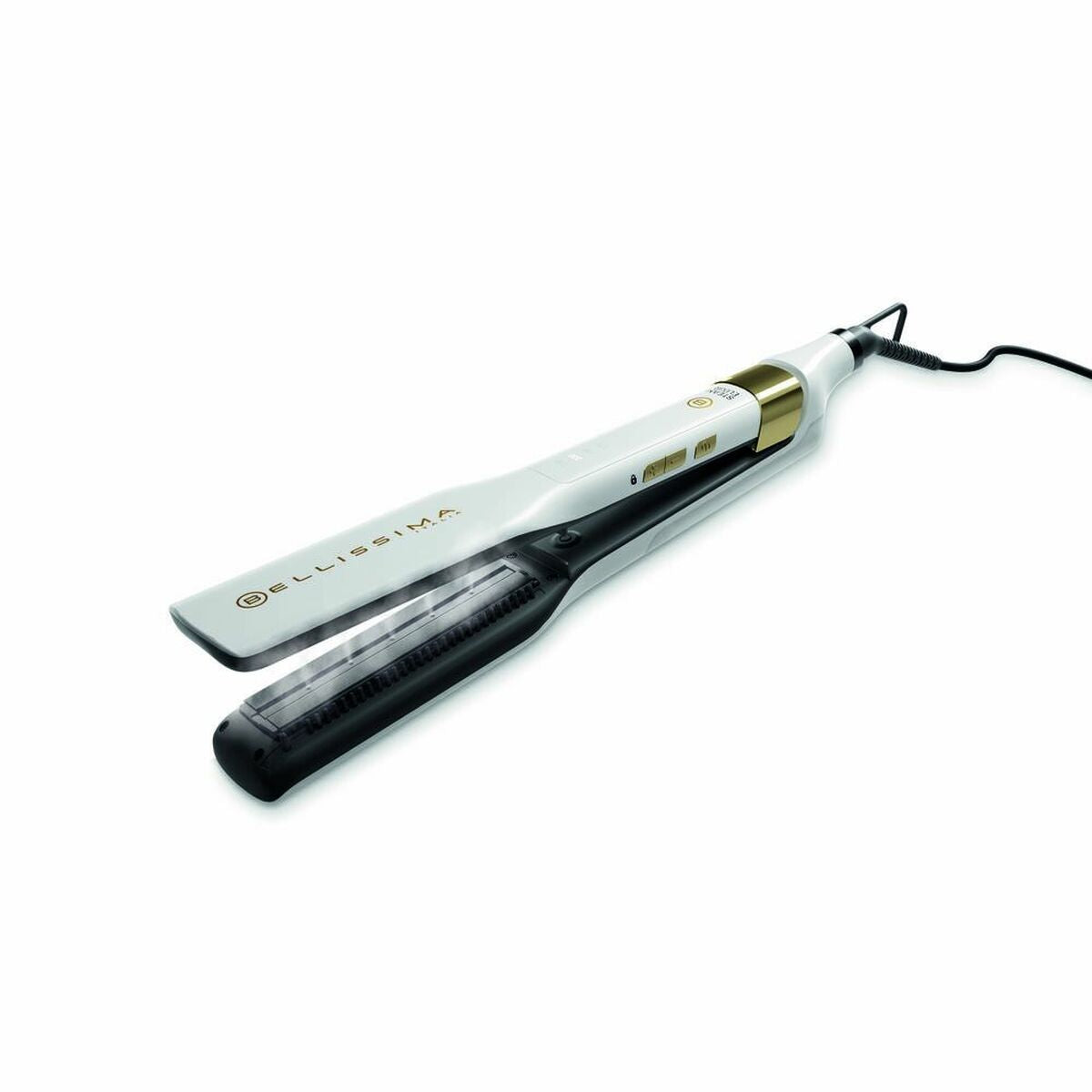 Lisseur à cheveux Bellissima 11808 blanc avec câble rotatif et écran intégré, température réglable jusqu'à 230ºC.