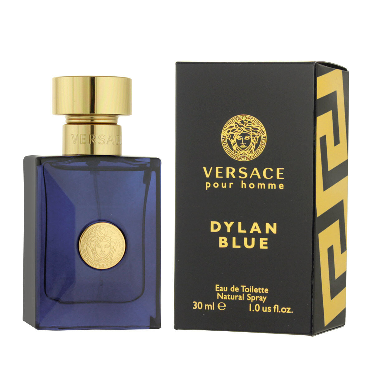 Parfum Homme Versace EDT Dylan Blue 30 ml, packaging and bottle design, luxury men's fragrance.