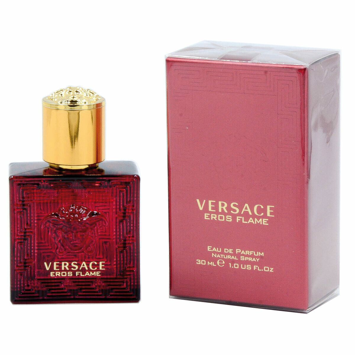 Versace Eros Flame Eau de Parfum 30 ml, featuring a striking red bottle and elegant packaging.
