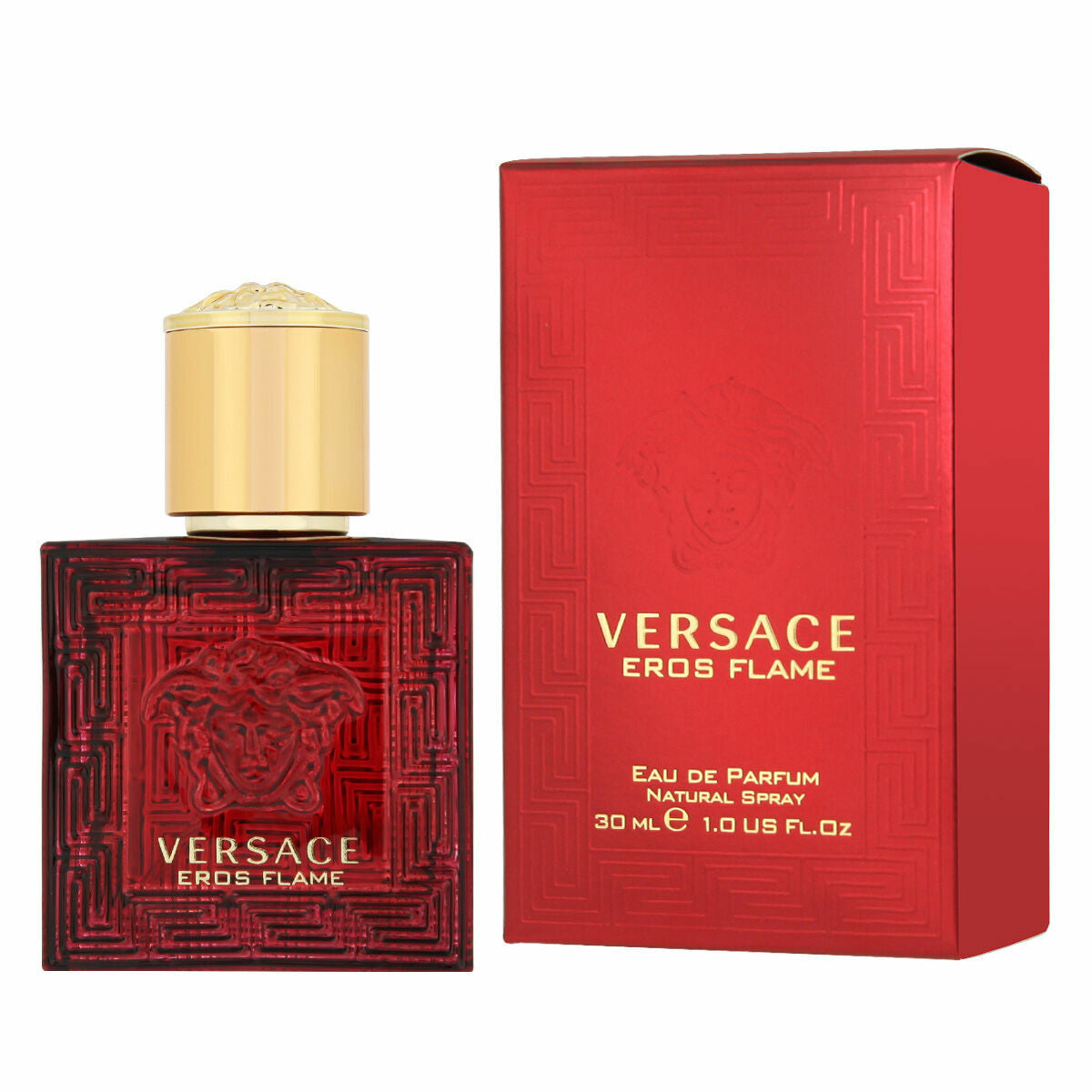 Versace Eros Flame Eau de Parfum 30ml with luxurious red packaging and iconic lion logo.