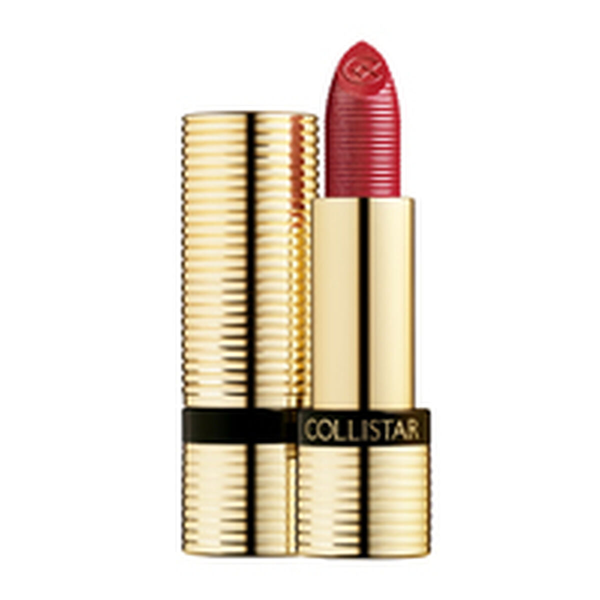 Correcteur facial Collistar Unico Nº 20-Metallic Red 3,5 ml in golden packaging with red lipstick.