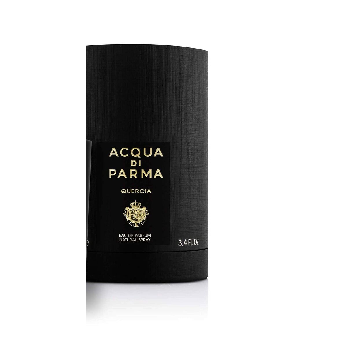 Acqua Di Parma Quercia unisex EDP 100ml packaging, showcasing a sleek black design with gold accents.