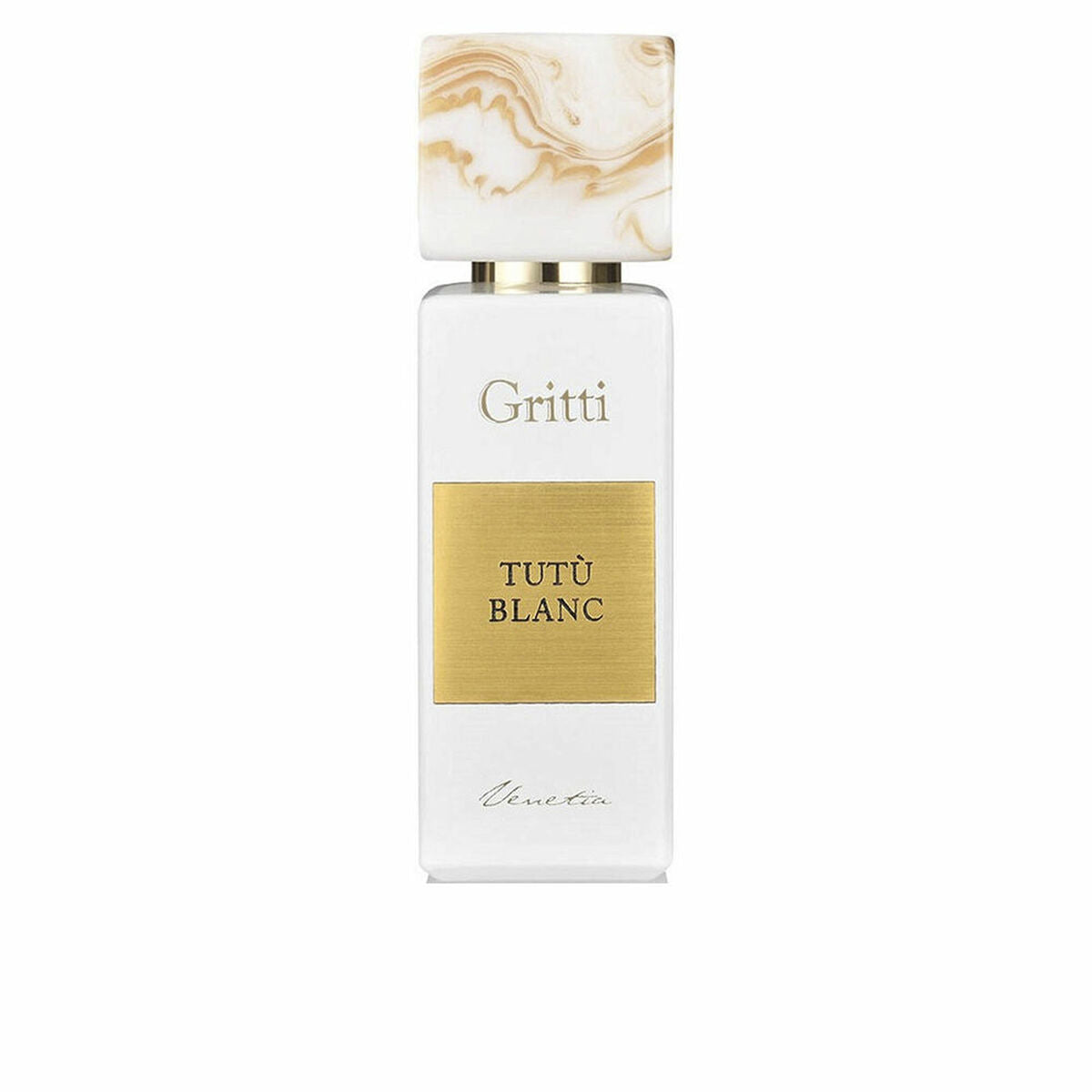 Flacon de parfum femme Gritti TUTÙ BLANC EDP 100 ml, design élégant avec bouchon en marbre.