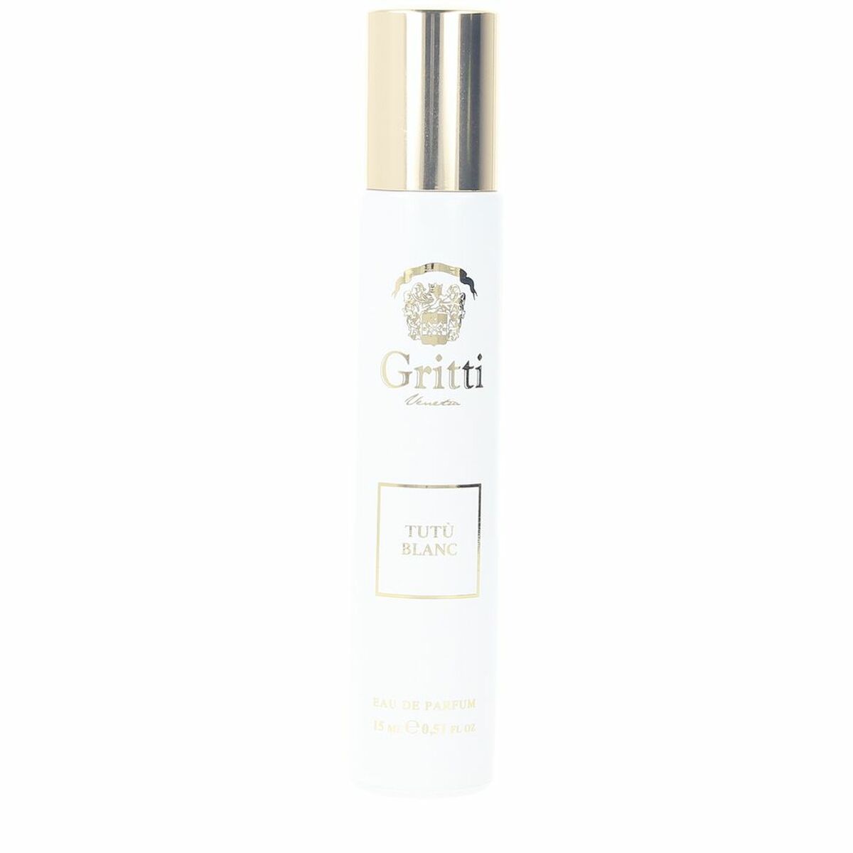 Parfum Femme Gritti TUTÙ BLANC EDP 15 ml, élégant flacon blanc et doré, essence féminine authentique.