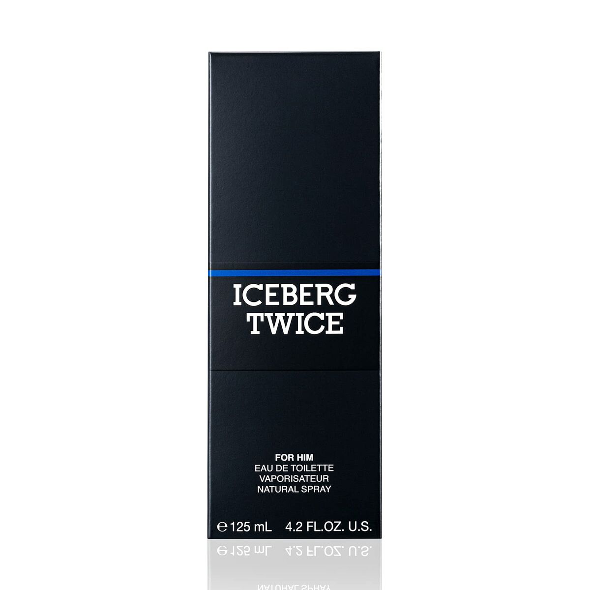 Iceberg Twice Man perfume for men, 125 ml Eau de Toilette packaging design, stylish black box with blue detailing.