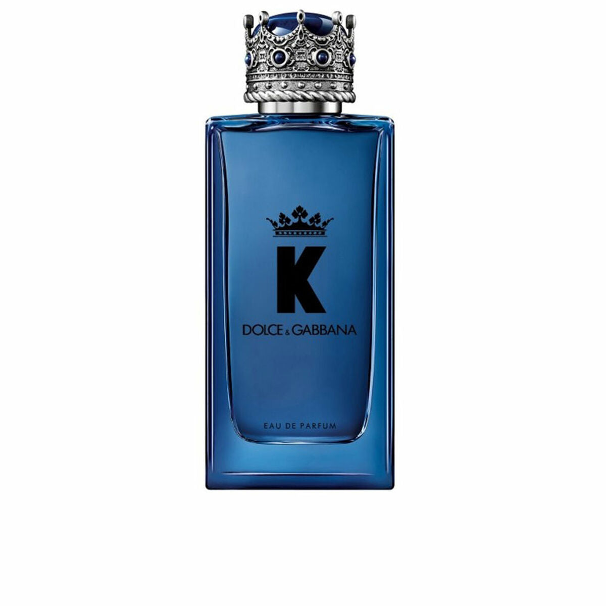 D&G K Pour Homme EDP 100 ml in a royal blue bottle with a crown design, showcasing its luxurious fragrance.