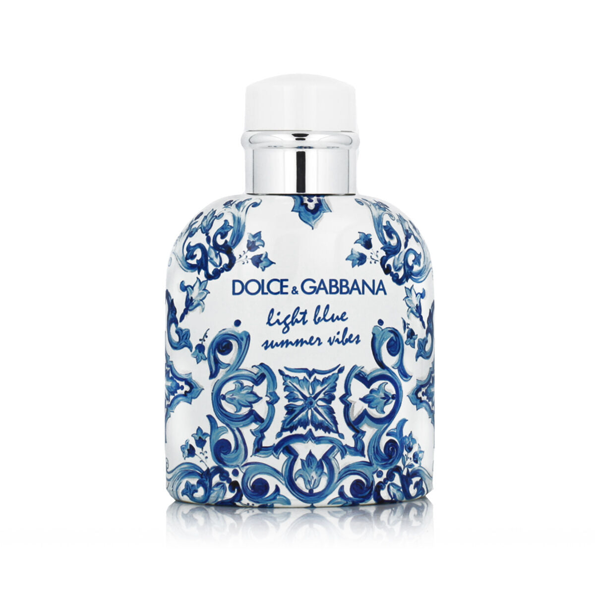 Parfum Homme Dolce & Gabbana Light Blue Summer Vibes EDT 125 ml, élégant flacon décoré aux motifs bleus.